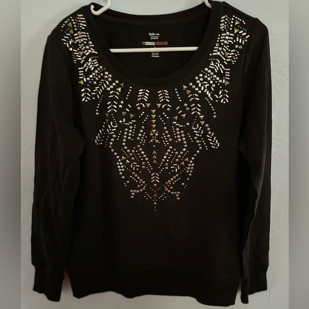 *2 for 12* Women’s Style&Co Sport Black Metal Studded Sweatshirt, Size Small